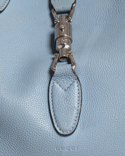Gucci  Light Blue Pebbled Leather Soft Jackie Large Top Handle Bag