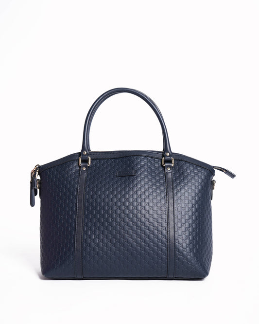 Gucci micro-guccissima leather large dome satchel in navy blue