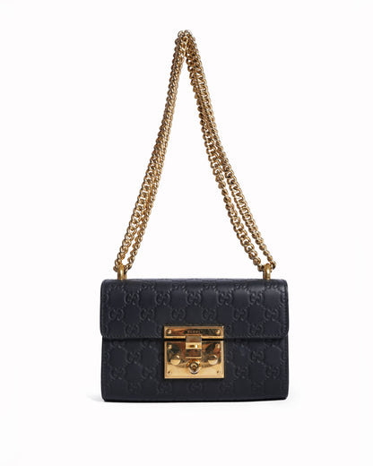 Gucci guccisima small padlock shoulder bag in black