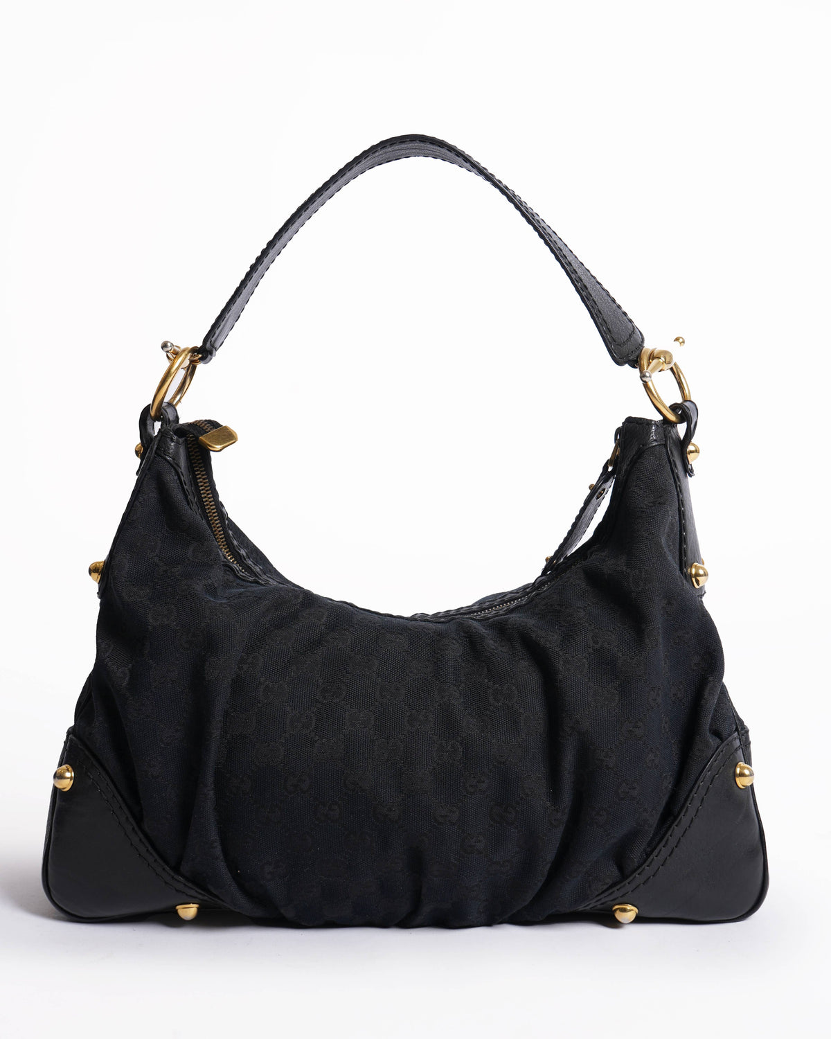 Gucci Monogram Black Shoulder Bag In Canvas & Leather
