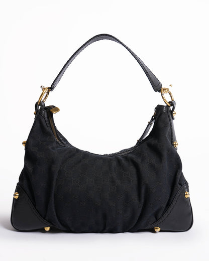 Gucci Monogram Black Shoulder Bag In Canvas & Leather