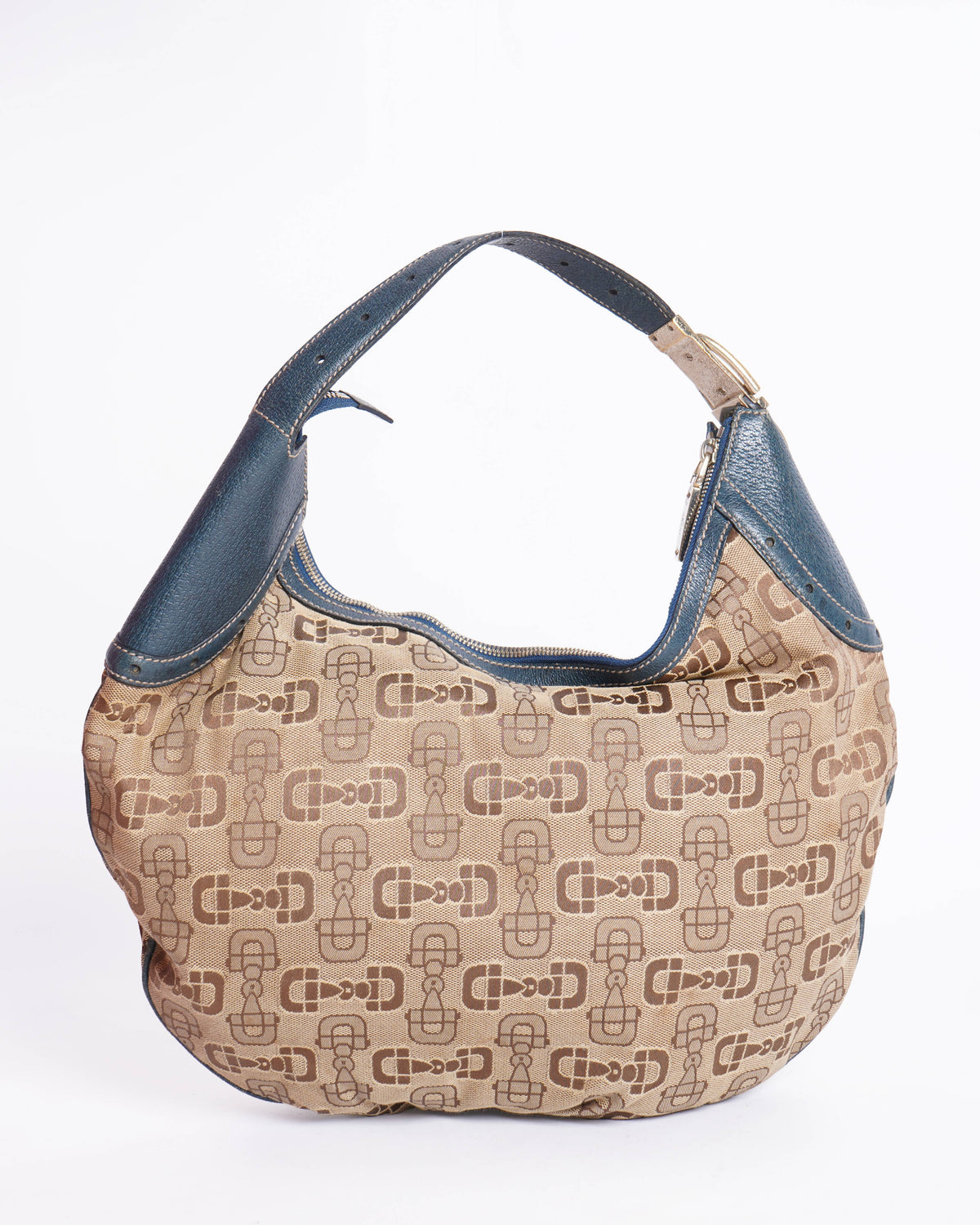 GUCCI Horsebit Shoulder Bag Canvas Leather Brown