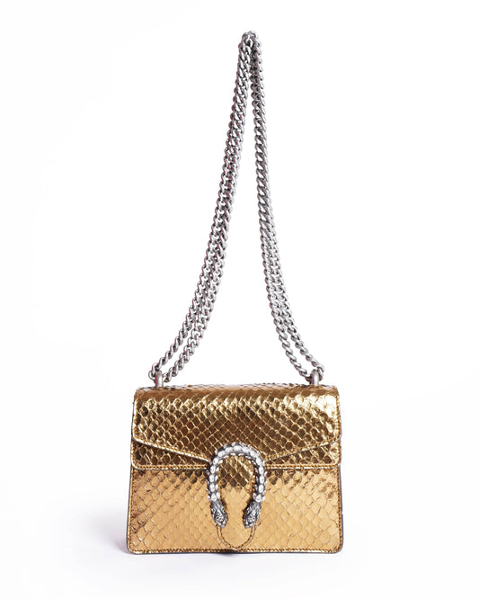 Gucci Dionysus Mini Python Shoulder Bag In Gold Tone