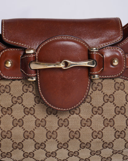 Gucci Beige/Brown GG Canvas Horsebit Shoulder Bag