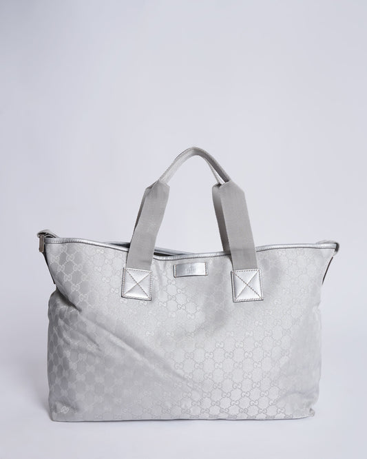 Gucci Silver GG Canvas Travel Bag Silver