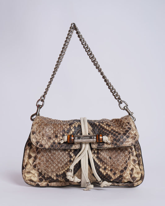 Gucci Python Bamboo Croisette Evening Bag