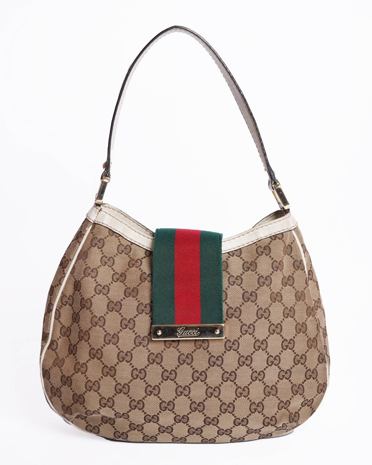 Gucci Beige/Brown GG Canvas And Leather Medium New Ladies Web Hobo