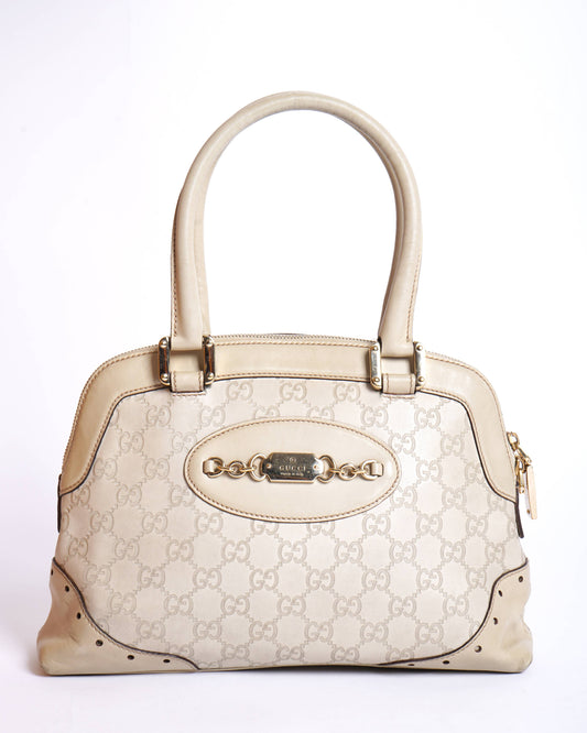 Gucci Off White Guccissima Leather Large Punch Satchel