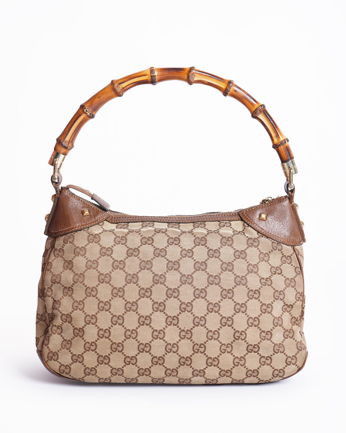 Gucci Canvas & Leather Bamboo Handle Handbag