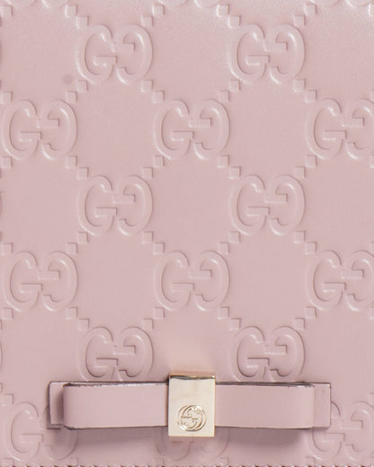 Gucci Pink Guccissima Leather Bow Flap Wallet on Chain