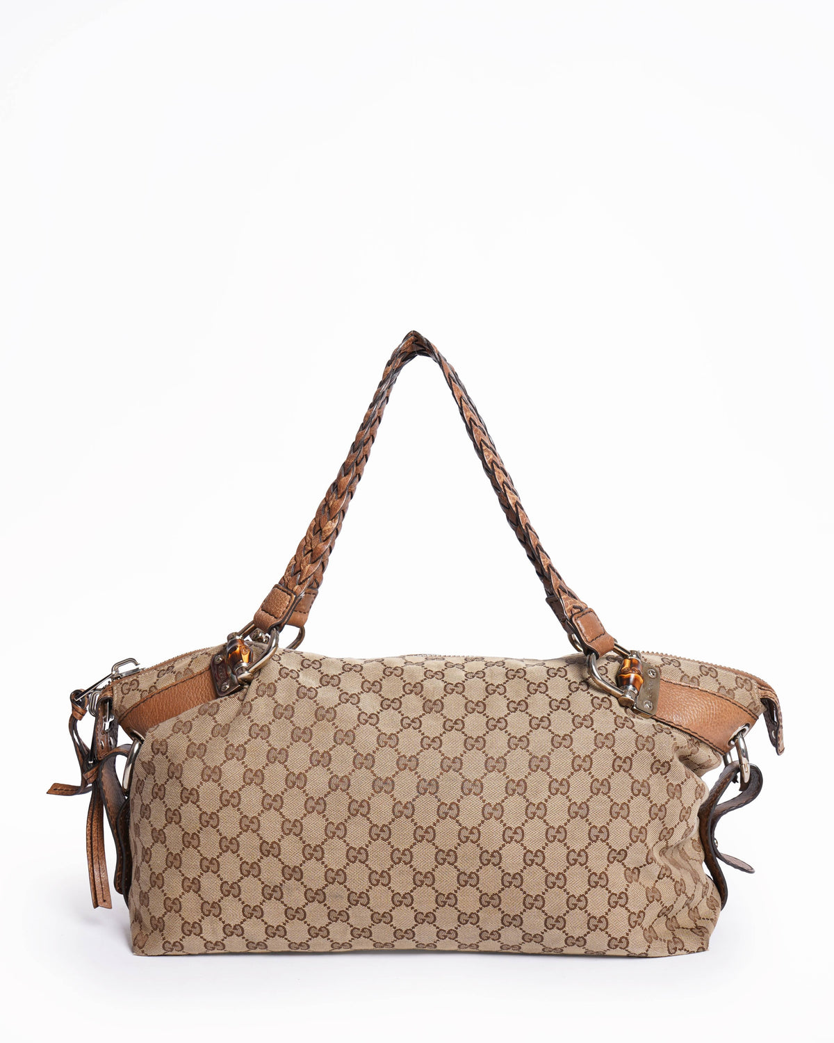 Gucci Beige GG Canvas and Leather Medium Bamboo Bar Shoulder Bag