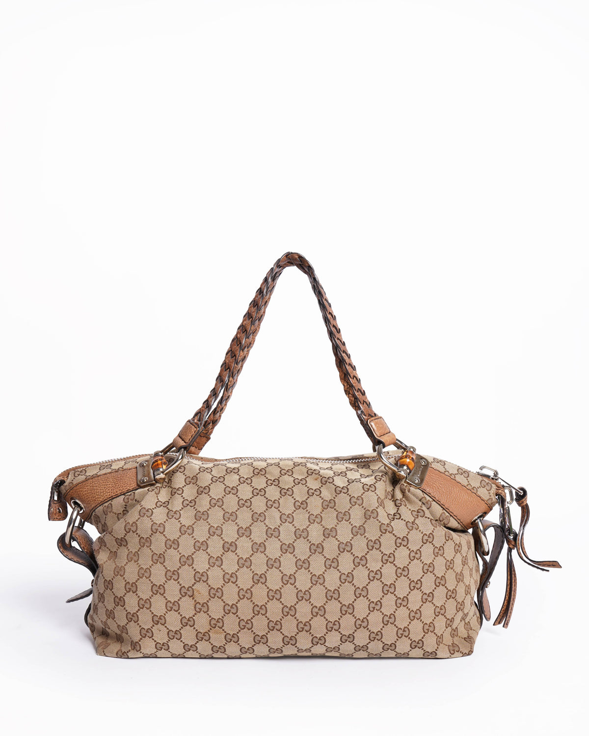 Gucci Beige GG Canvas and Leather Medium Bamboo Bar Shoulder Bag