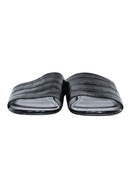 Balenciaga - Black Croc Embossed Slide Sandals Sz 7.5