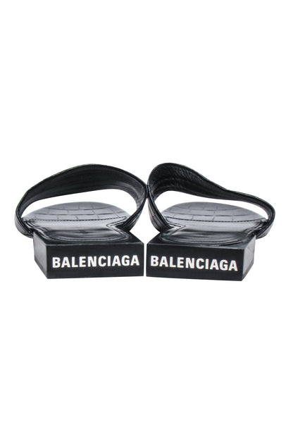 Balenciaga - Black Croc Embossed Slide Sandals Sz 7.5