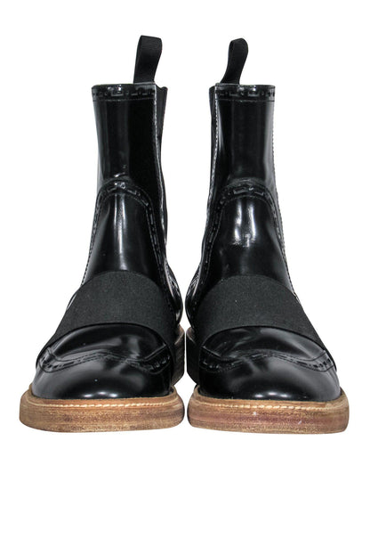 Balenciaga - Black Leather Chelsea Booties w/ Elastic Strap Sz 7