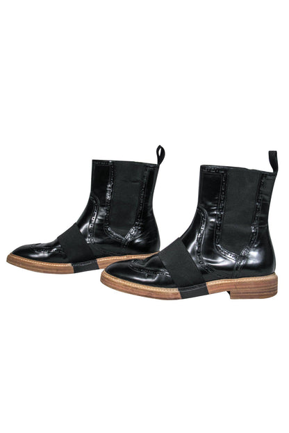Balenciaga - Black Leather Chelsea Booties w/ Elastic Strap Sz 7