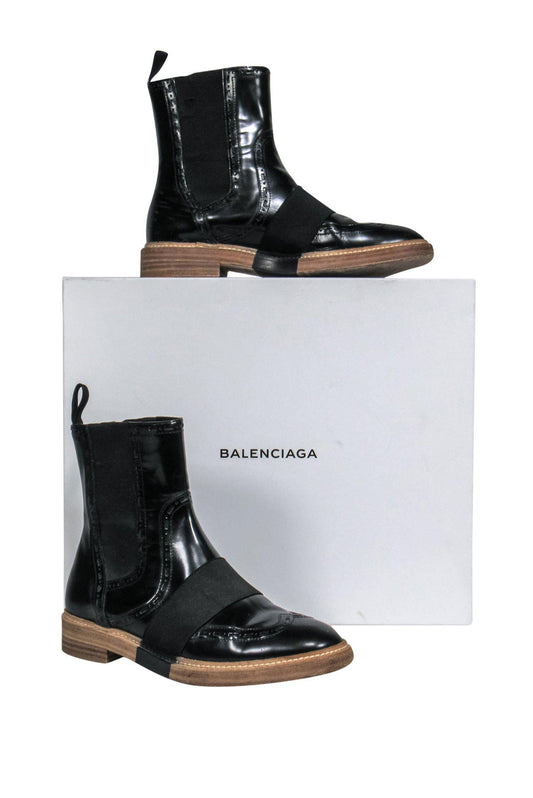 Balenciaga - Black Leather Chelsea Booties w/ Elastic Strap Sz 7