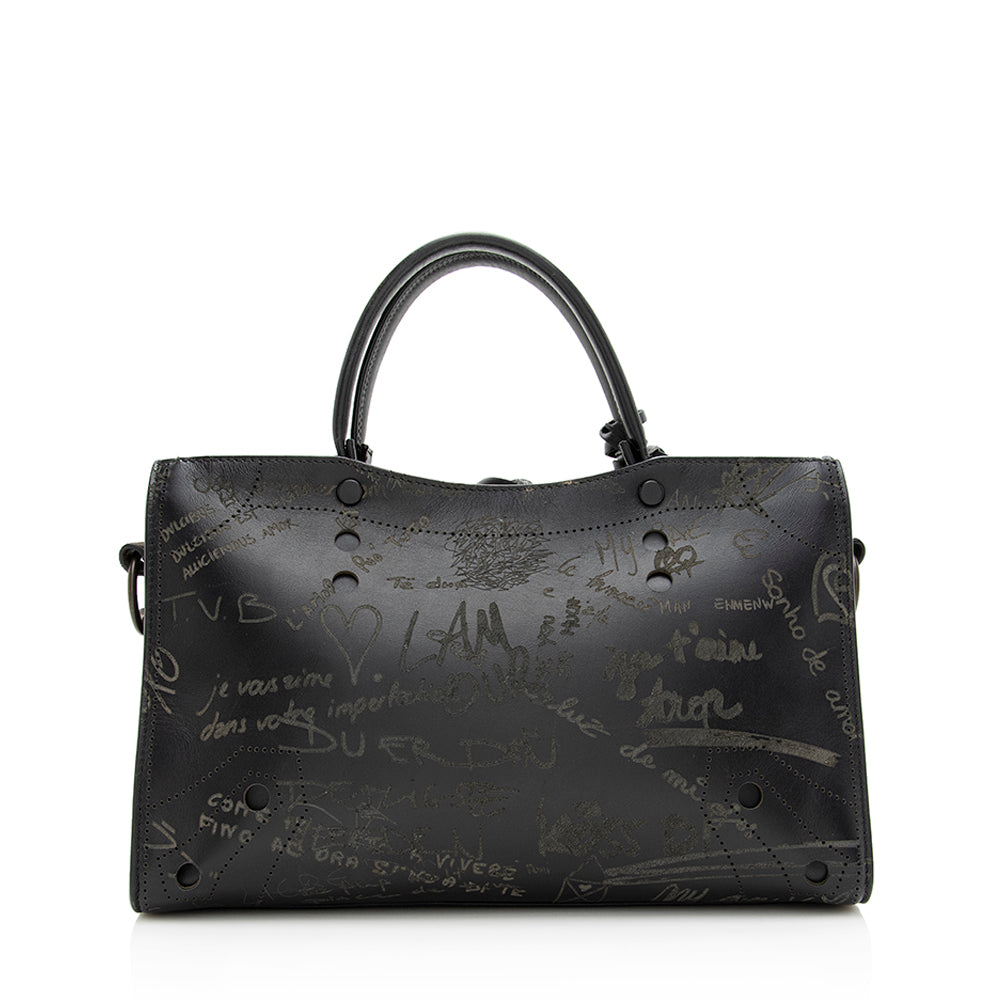 Balenciaga Calfskin Blackout Graffiti City Small Satchel (SHF-19896)