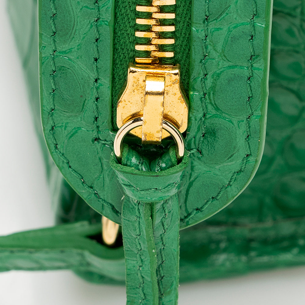 Balenciaga Croc Embossed Calfskin Metallic Edge City Nano Satchel (SHF-19953)