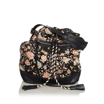 Balenciaga Floral Print Satin Bucket Bag (SHG-25724)