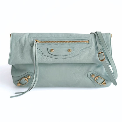 Balenciaga Balenciaga Balenciaga Giant Clutch with shoulder strap in aqua green leather