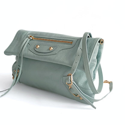 Balenciaga Balenciaga Balenciaga Giant Clutch with shoulder strap in aqua green leather