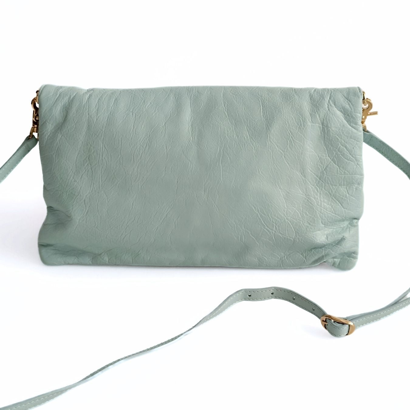 Balenciaga Balenciaga Balenciaga Giant Clutch with shoulder strap in aqua green leather