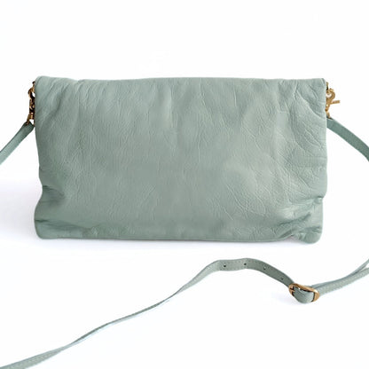 Balenciaga Balenciaga Balenciaga Giant Clutch with shoulder strap in aqua green leather