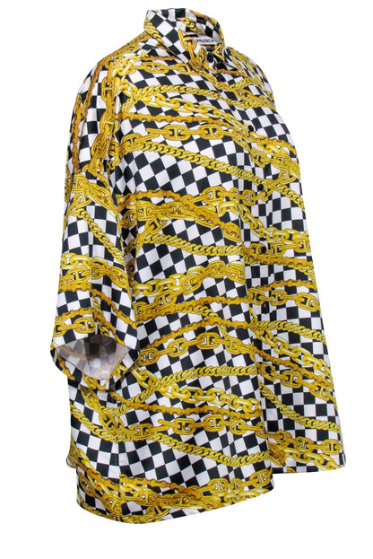 Balenciaga - Gold, Black, & White Checkered Chain Print Top Sz 4