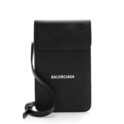Balenciaga Grained Calfskin Logo Cash Phone Card Holder Flap Bag (SHF-23466)