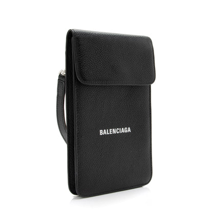 Balenciaga Grained Calfskin Logo Cash Phone Card Holder Flap Bag (SHF-23466)