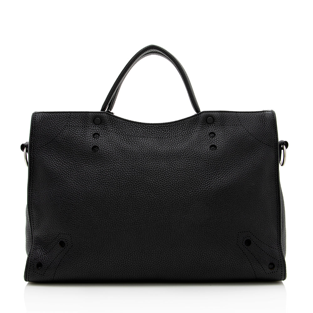Balenciaga Leather Blackout City Satchel (SHF-16522)
