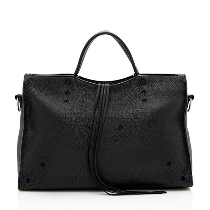 Balenciaga Leather Blackout City Satchel (SHF-16522)