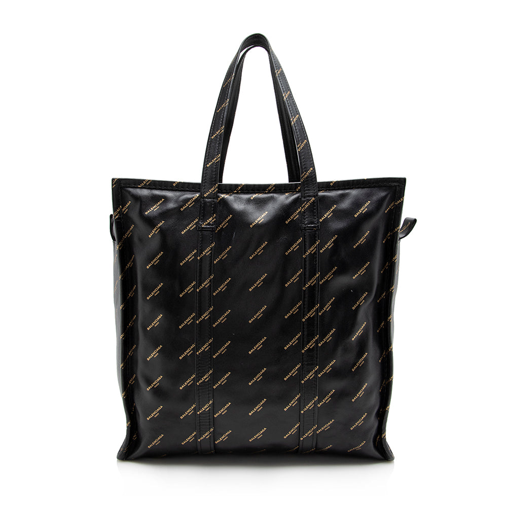 Balenciaga Leather Logo Bazar Medium Tote (SHF-16285)
