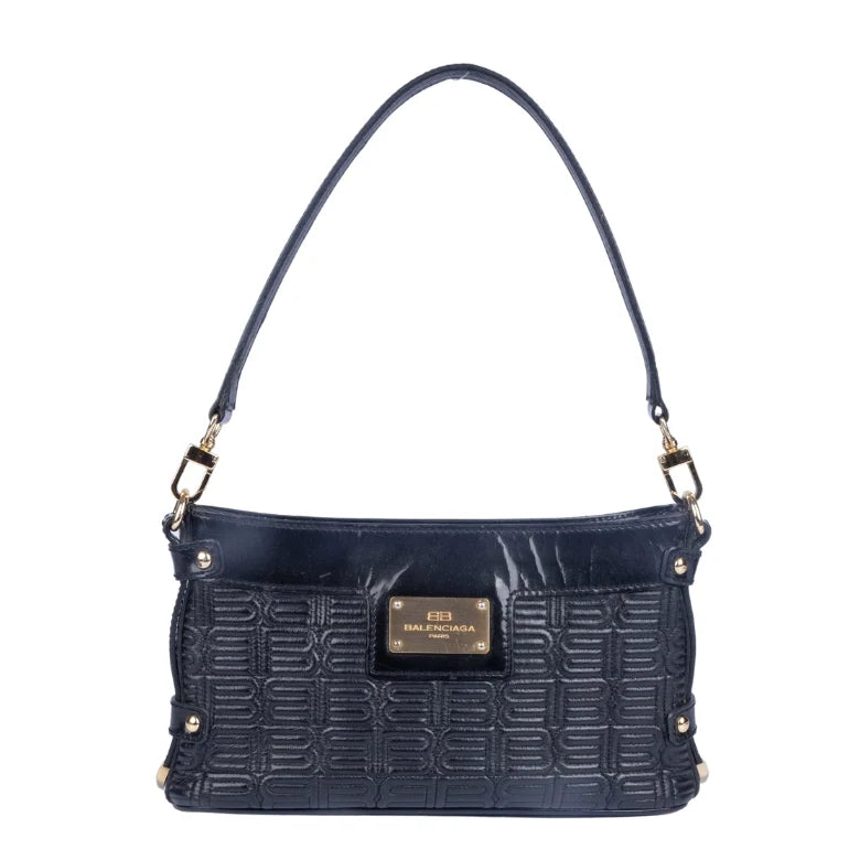 Balenciaga Logo Embossed Leather Pochette