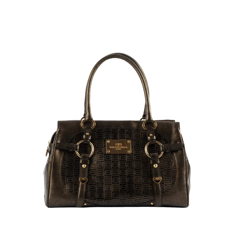 Balenciaga Logo Embossed Leather Shoulder Bag