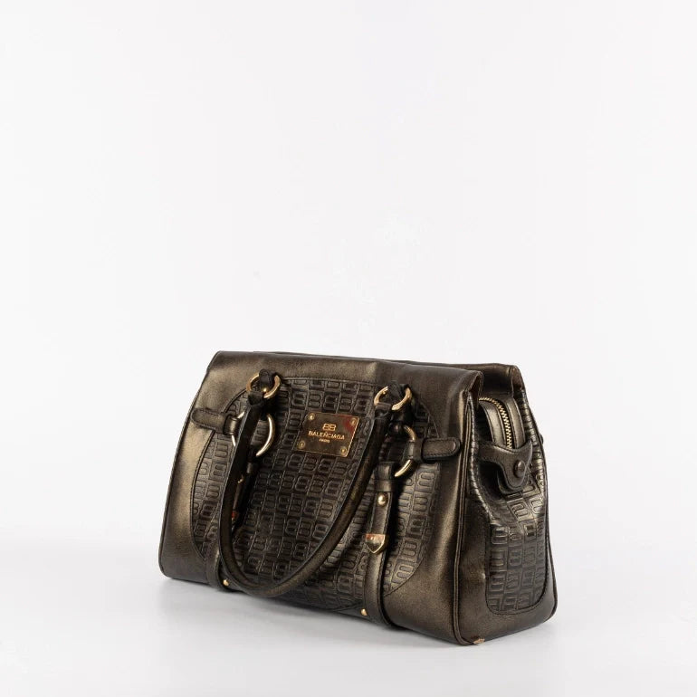 Balenciaga Logo Embossed Leather Shoulder Bag