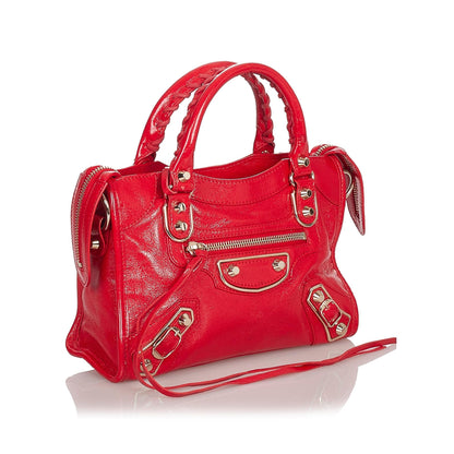 Balenciaga Motocross Classic Metallic Edge Mini City Satchel (SHG-26583)