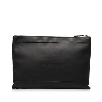Balenciaga Punch Logo Navy Clip Clutch (SHG-8N4brT)