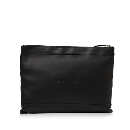 Balenciaga Punch Logo Navy Clip Clutch (SHG-8N4brT)