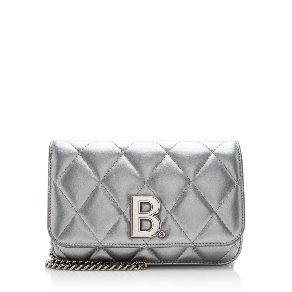 Balenciaga Quilted Metallic Leather B Dot Shoulder Bag (SHF-16927)