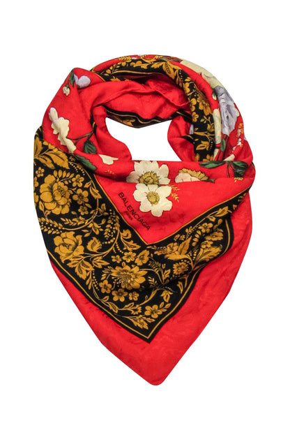 Balenciaga - Red Floral Silk Square Scarf
