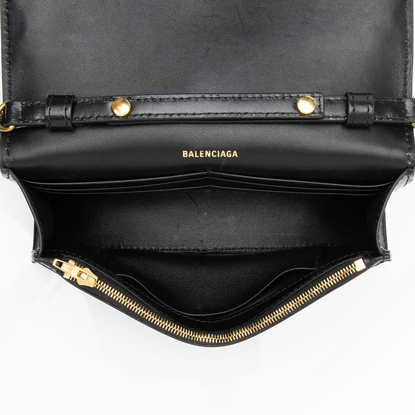 Balenciaga Shiny Calfskin Hourglass Wallet on Chain Bag (SHF-23824)