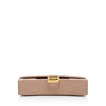 Balenciaga Shiny Croc Embossed Calfskin Hourglass Chain Bag (SHF-ZdcMW4)
