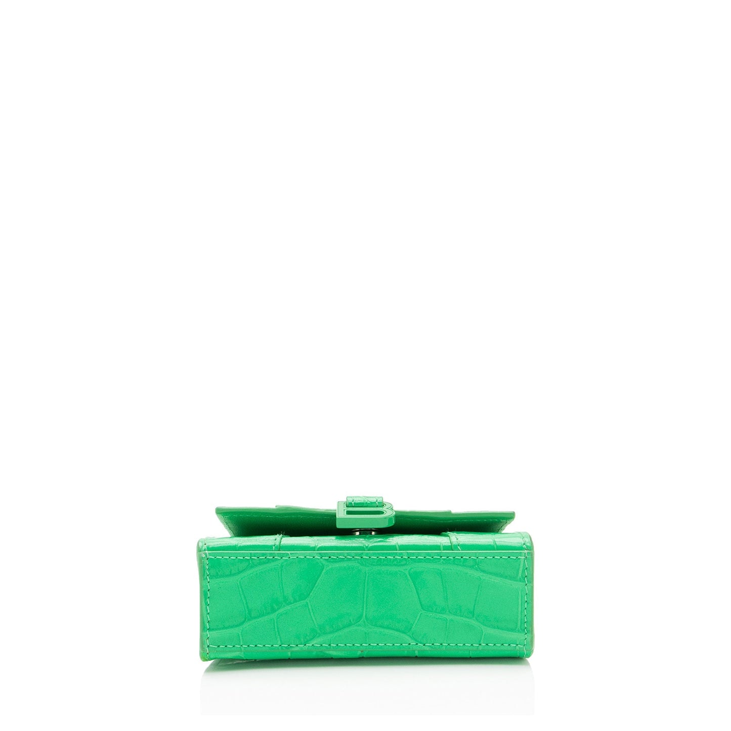Balenciaga Shiny Croc Embossed Calfskin Hourglass Super Nano Top Handle Bag (SHF-c6OAtN)