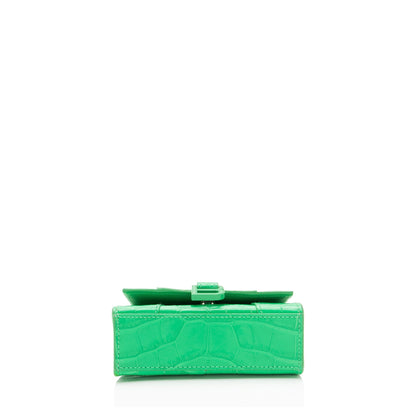 Balenciaga Shiny Croc Embossed Calfskin Hourglass Super Nano Top Handle Bag (SHF-c6OAtN)