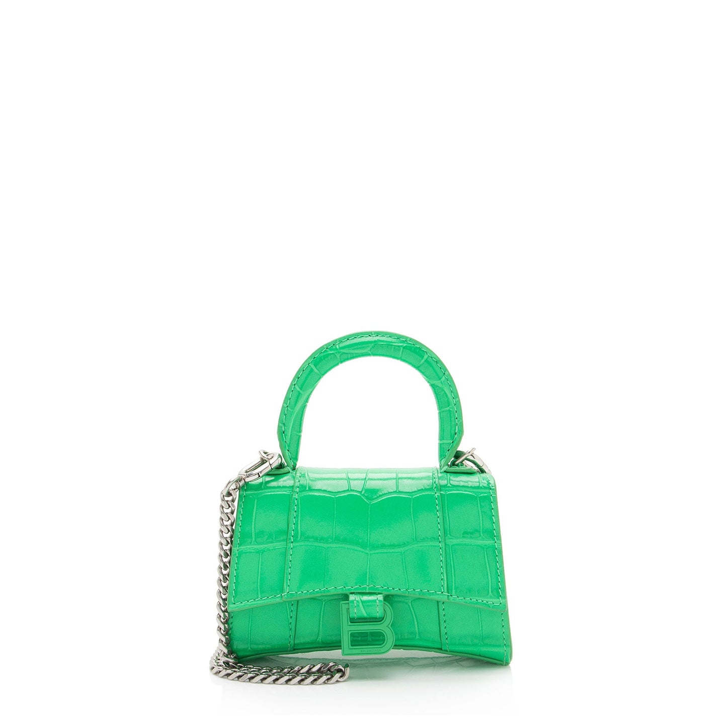 Balenciaga Shiny Croc Embossed Calfskin Hourglass Super Nano Top Handle Bag (SHF-c6OAtN)