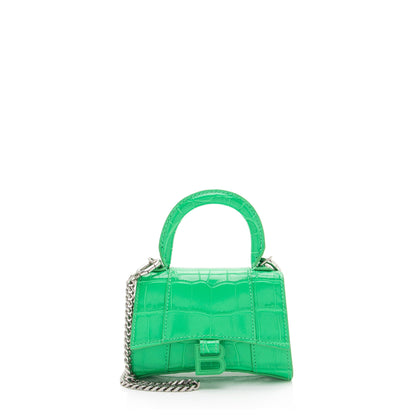 Balenciaga Shiny Croc Embossed Calfskin Hourglass Super Nano Top Handle Bag (SHF-c6OAtN)