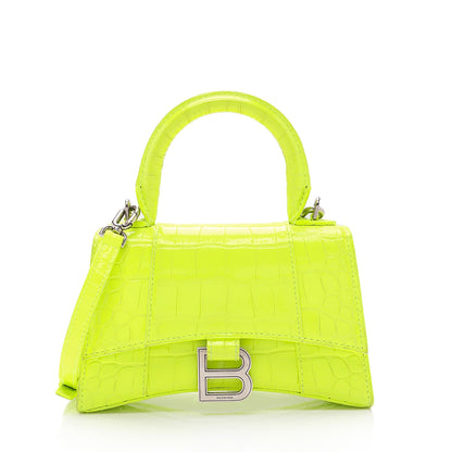 Balenciaga Shiny Croc Embossed Calfskin Hourglass XS Satchel (SHF-vSVXrb)