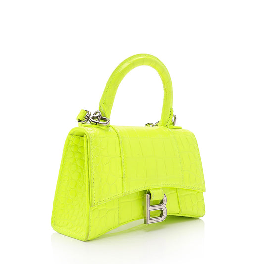 Balenciaga Shiny Croc Embossed Calfskin Hourglass XS Satchel (SHF-vSVXrb)